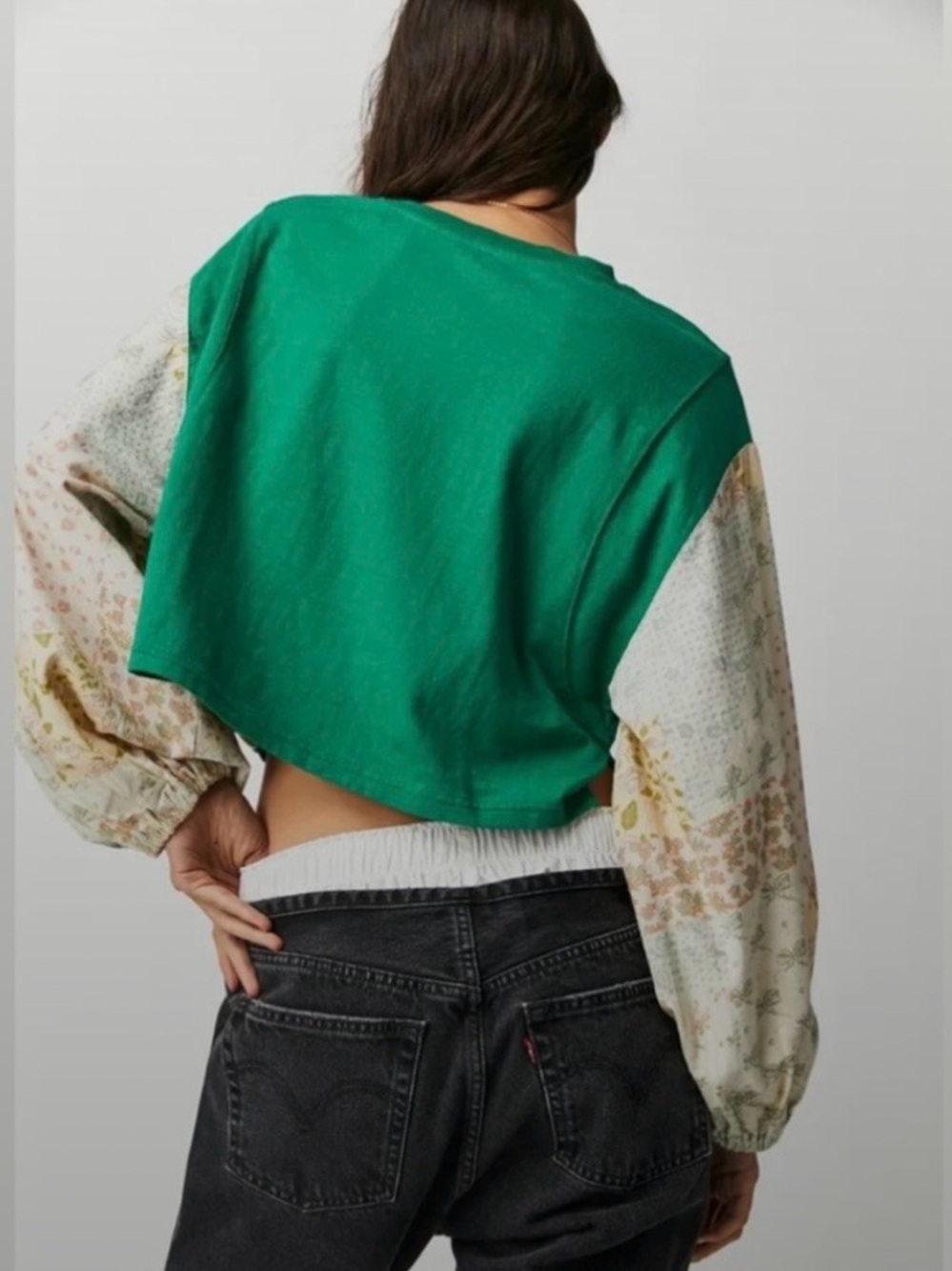 Free People Green Cropped Patchwork Sweatshirt - Picture 6 of 7